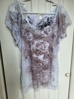 Floral Lace Overlay Top Rose Whimsycore Romantic Coquette Y2K